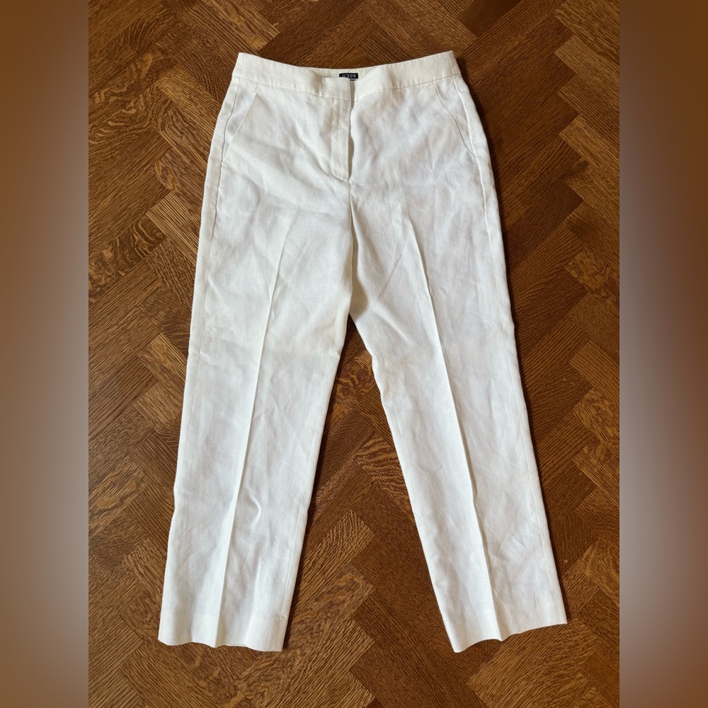 J CREW Kate Linen Blend Trousers‎ Pants Stretch Straight Leg Baggy Office 8